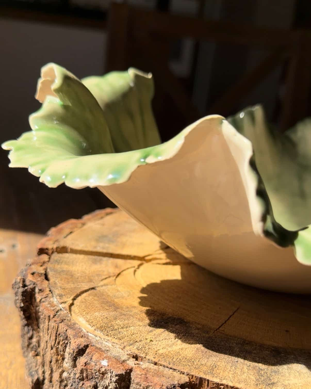 Corbeille de fruits organique - écrue et vert - Pièce Unique