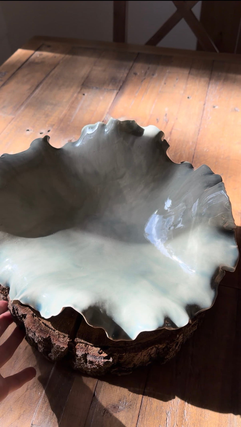 Corbeille de fruits organique - écrue et bleu